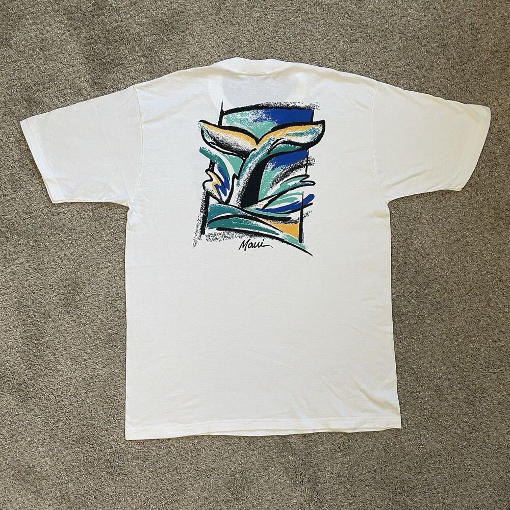Vintage 90s Hawaii Whale Graphic T Shirt Large Men Crazy Shirt